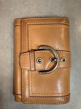 Coach Tan Leather Wallet with Silver Buckle